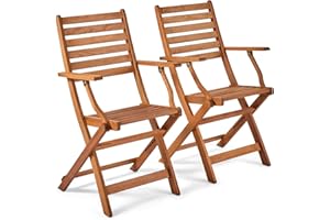 VonHaus Wooden Garden Chairs Set of 2 - Pair of Folding Garden Chairs for Outdoors & Patio - Meranti Hardwood Foldable Deck Seats with Teak Oil Coating & Armrests - Cannes