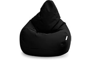 Loft 25 Silla Bean Bag Gamer | Asiento de la Bolsa de Frijoles para la Sala de Estar al Aire Libre | Resistente al Agua | Diseño ergonómico para la sujeción del Cuerpo (Bolsa de Frijoles, Negro)