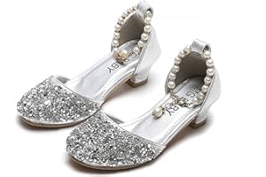 HAOLEI Girls Princess Shoes Sequins High Heels for Big Kids Wedding Party Dress Shoes Dance Bright Diamond Cosplay Christmas Birthday Ballet Sandals 5-12 Years