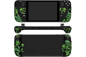PlayVital Premium Grip Sticker for Steam Deck LCD, Split Design, Soft Rubber Grip Pads for Steam Deck OLED, Skin Sticker Set with Thumb Grip Caps, Hexagonal Diamond Textured Green Weeds