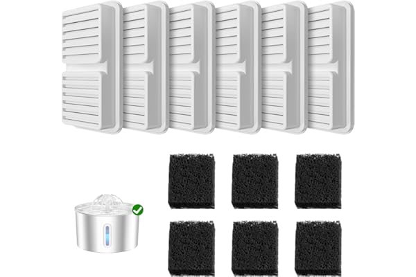 Pièces pour Fontaine à Eau pour Chat : 6 Filtres à Charbon Actif + 6 Filtres en Mousse. Conçus pour Les Fontaines à Eau pour Chats de 2,2L, Garantissant Une Eau Propre et Fraîche pour Votre Animal.