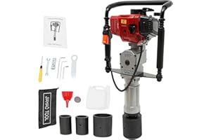 Garbenat 2 Takt Motor Benzin Pfahlramme 52CC Benzin T Pfostenramme 1900W Hand-Zug-Start Zaunpfahlramme Zweitaktpfahlramme mit 55-70-100mm Hülsen Einzylinder Benzinpfahlramme für Ramm-Projekten