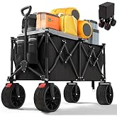 Pomefar 260L Collapsible Utility Wagon, Heavy Duty Foldable Garden/Beach Cart with 440lbs Weight Capacity, Outdoor Grocery Wa