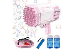 JOKILY Pistola a Bolle per Bambini, Pistola Bolle di Sapone Elettrico Professionale con 100ml Soluzione Bolle, Bazooka Bubble Maker con 69 Fori e Luce, per Matrimonio Giochi Esterno Feste Compleanno