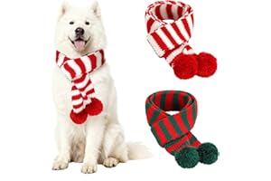HYLYUN 2 Stück Halstuch Hund Weihnachten, Weihnachten Haustier Schal mit Pompons, Gestrickte Warm Hunde Schal Rot Hund Weihnachtskostüme für mittelgroße Große Hunde
