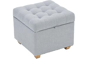 LEITING Large Storage Ottoman Toy Box Chair Seat Foot Stool Footstool Footrest Cube Pouffe Upholstered with Linen Fabric Cover (Grey-B2)