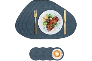 VEIZIBEE Manteles Individuales Lavables, Manteles de Individuales Redondos y Posavasos de Cuero, Salvamanteles Individuales Antimanchas de Antideslizantes (Azul-Amarillo)