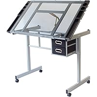 Stationery Island DUNBAR Zeichentisch. Kippbarer Tisch Aus Gehärtetem Glas Mit Stauraum, Rollen Und Klammern. Für Kunst…