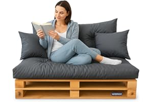DECORESTOR Cojines para Palets Impermeables - Pack Completo Asiento 120x80, Respaldo 120x60 y 2 Cojines 40x40 - Sofá de Palets Exterior/Interior (Gris Oscuro)