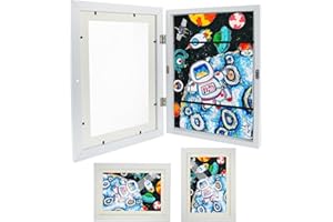 Lre Co. marco para dibujos infantiles, marco de fotos para niños A4, blanco marco de cambio de dibujo de marco de arte infantil plegable con bisagras