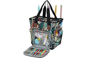 Katech Sac Rangement Fils Textiles, Grand Sac à Tricoter pour Ranger Pelotes de Laine/Aiguilles à Tricoter/Crochet Ergonomique/Accessoires de Crochet Tricot, Sac Tricot en Polyester, Bleu Vert