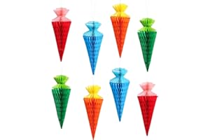 BETESSIN Einschulung Deko Bunt - 8 Stück Zuckertüten aus Seidenpapier - Schultüte Deko - Hängende Dekoration für Schuleinführung, Schulanfang, Einschulung Mädchen & Jungen UVM.