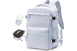 BOXSAM Vakuum Rucksack Handgepäck Flugzeug Tasche Airbag mit Vakuumsystem Reisen Tagesrucksack Esayjet 45x20x36 Rucksack Damen Vacuum Reiserucksack mit Pumpe Wasserdicht Herren Vakuum Koffer Grau
