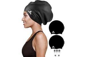 Reymand 2 Pack Extra Große Badekappe Damen Herren für Zöpfe und Dreadlocks, Silikon Schwimmkappe für langes Haar, Webereien, Extensions, Locken und Afros, Badehaube Bademütze für Erwachsene