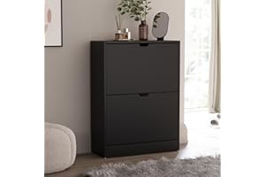 Vida Designs Szafka na buty z 2 szufladami, oszczędność miejsca, szafka do przechowywania butów z 2 szufladami z klapką, meble do przedpokoju i salonu, 100% certyfikat FSC (czarna)