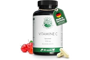 Vitamine C liposomale 1250mg - Important: Biodisponibilité et absorption maximales - 180 gélules végétaliennes de cerises d'acérola - Green Naturals®