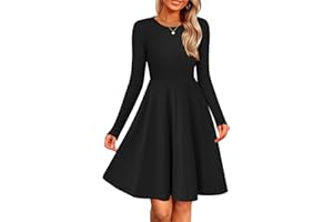 Zeagoo Vestito Donna Invernale a Maglia Manica Lunga Abito Elegante Girocollo Maglione Abiti Casual Linea A Vestiti Tinta Unita S-XXL