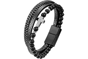 JUZICHEN 21 cm bransoletka męska, skórzana bransoletka męska, różaniec bransoletka krzyż, męska bransoletka czarna brązowa, bransoletka męska, biżuteria na prezent dla mężczyzn, chłopców i mężczyzn