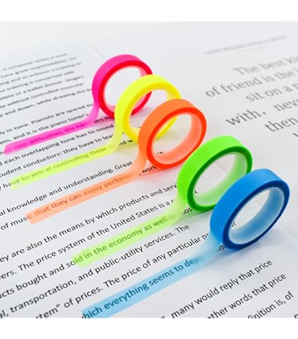 LXUEJIE 10 rollen highlightstrips, zelfklevende notities, afneembare fluorescerende transparante plakband, gekleurde plakbriefjes, kleine markeerstiften, plakband voor notities, boeken, lezen (5 m