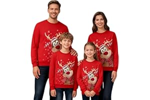 LCpddajlspig Felpa Natalizi Famiglia 2026: Maglioni Natalizi Famiglia Girocollo Maniche Lunghe Stampa Natalizia Pullover Calda per Donna Uomo Bambino Autunnale e Invernale