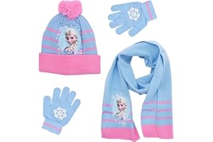 PHILOCTES Kinder Wintermütze Schal und Handschuh Set, Blau Cartoon-Drucke Winter Herbst Frühling Schal Strickmütze Handschuhe Kombiset, Warme Wintermütze Häkeln Schal Handschuhe Geschenke für Mädchen 3-8 Jahre