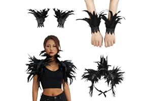 Koorium Lightweight Gothic Style Feather Cape, Black Feather Wristbands for Halloween, Cosplay, Party Dance Birthday, 1 Pair