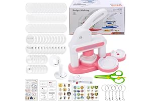 UIOK Macchina per Spille, 3IN1 Button Maker Badge Machine Rosa Macchina da Stampa per Badge, Stampanti Badge 55/40MM Spille Personalizzate kit Portachiavi Fai Da Te per Regali di Compleanno e Natale