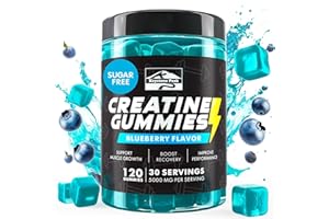 KEYSTONE PEAK KP Creatine Gummies for Men & Women, 100% Creatine Monohydrate Gummies, 5g per Serving + Vegan, Sugar Free, Blueberry + Strength, Energy, Muscle & Booty Gain - 120 Count