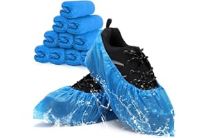HTRTRR 100PCS Plastic Shoe Covers, Disposable Shoe Covers， Waterproof Non-slip Overshoes Boot Covers for Keeping Shoes, Floors, Carpets Clean
