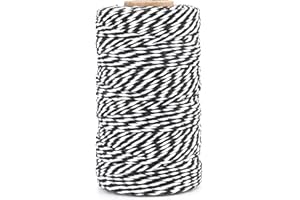 KINGLAKE Sznurek rzeźniczy do rękodzieła, 2 mm, czarno-biały sznurek, 100 m, sznurek dla piekarzy, bawełniany sznurek do gotowania mięsa, świąteczny sznurek do pakowania prezentów, rękodzieła,