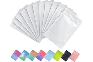 Plaphy 100 Bolsas Zip Herméticas Planas, Bolsas Mylar Coloridas con Cierre Resellable, Bolsas de Aluminio Autocierre para Empaque, Organización y Almacenamiento de Alimentos (Blanco, 10,5 x 15 cm)