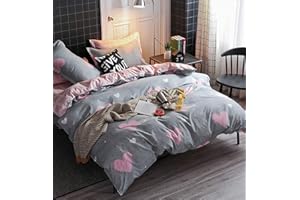 AShanlan Kinderbettwäsche 135x200 Mädchen Rosa Grau Herzen Kinder Bettwäsche Set ÖKO-TEX Microfaser Wendebettwäsche Bettbezug 135 x 200 und Kissenbezug 80x80 Reißverschluss