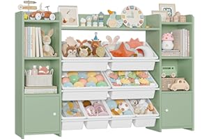 FOREHILL Scaffale per Giocattoli con 8 Contenitori Rimovibili in Plastica,Organizzatore Libreria per Bambini con Mensola Aperti, per Camera dei Giochi, 138.8 x94.3x29.6cm (Verde)