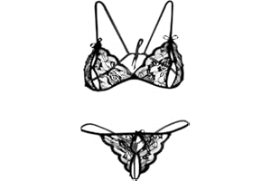 WolinTek Zestaw bielizny damskiej, stringi tanga ouvert slip, bielizna erotyczna, koronkowa bielizna miś, podwiązki, koszula nocna, bielizna babydoll dla kobiet, czarny, M