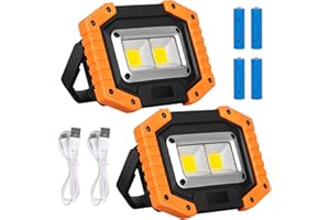 Lyneun luce di Sicurezza Lavoro USB Ricaricabile, Portatile Faro led 30W Lampade Emergenza con 4 Batteria Impermeabile Faretti/Lampada da Cantiere per Cortile, Garage, Pesca (2 pezzi)