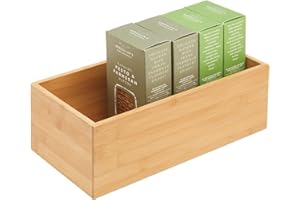 mDesign Organizer da cucina – Porta bustine da te impilabile in legno di bambù – Portaoggetti per la credenza della cucina, i cassetti e la dispensa – naturale