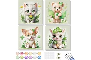 GHHKUD Kits de pintura por números para niños, niños y adultos, paquete de 4 lienzos con marco de madera, pintura acrílica de animales de dibujos animados, 8 x 8 pulgadas