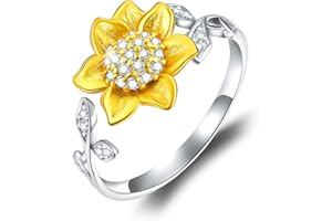 ESBERRY ✦Regalos para Navidad✦Anillo abierto de plata de ley 925 chapado en oro de 18 quilates, diseño de girasol en forma de flor 3D, joyería ajustable para mujeres y niñas