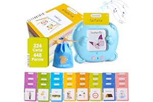 Dokkita Schede Flash Cards Parlanti Italiano e Inglese (224 Carte 448 Parole), Flashcards Bambini Italiano, Giocattoli Educativi per Bambini da 1-6 Anni, Giocattoli Montessori di Apprendimento-Blu