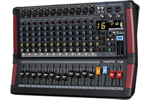 Weymic T-Series Professional Mixer for Recording DJ Stage Karaoke Music Application w/USB Drive for Computer Recording Input, XLR Microphone Jack, 48V Power for Professional (12-Channel)