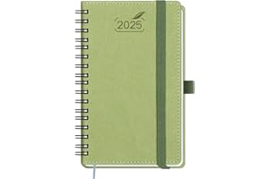BEZEND Agenda Settimanale 2025 Piccola Spirale Carta da 100 g/m² e Portapenne | Tascabile Formato 9 x 15,5 cm Copertina Morbida in Pelle PU - Kiwi