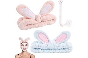 TUFA Fascia Capelli Donna 2 Pezzi Fasce Capelli Viso Spa,Fascia per Trucco,Fascia Elastica per Trucco e Lavaggio Viso,Fascia per Spa,Yoga,Sport,Doccia,Trucco,Massaggi(Pink+Blu)
