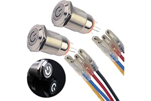 JIQI 2× 12mm Latching Druckschalter Metall 12V bis 24V 2A einrastend EIN/AUS Schalter mit weißem LED Symbol IP66 1NO Selbstsichernde wasserdichte Druckknopf Taster für Boot LKW RV Auto