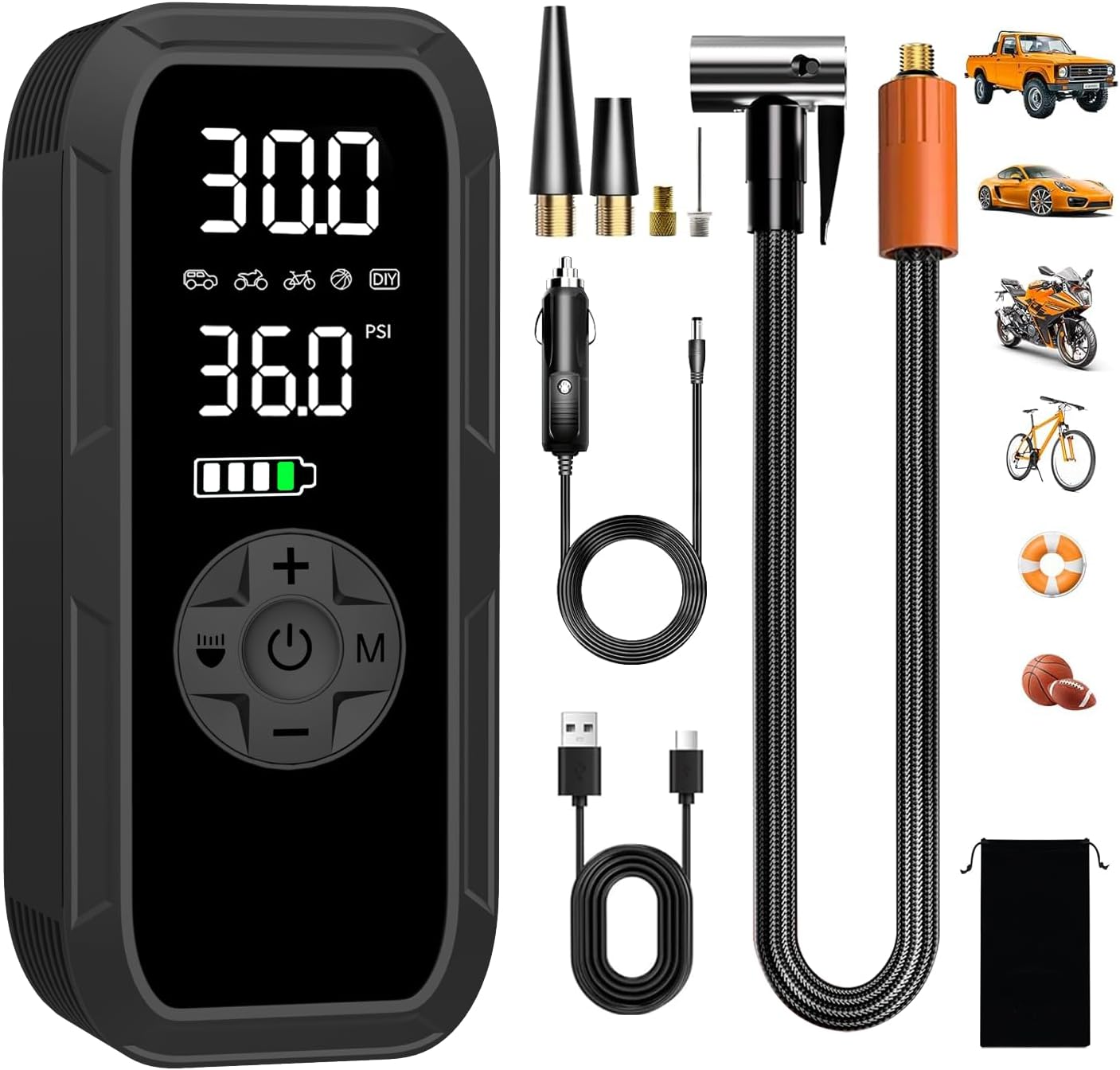 Vulisox Corded/Cordless Tyre Inflator Portable Air Compressor, 6000 mAh 150PSI 12V DC Electric Tyre Pump with LED Lights, Auto Shut-Off, Rechargeable as Power Bank, for Car, Bike, Motorbike, Ball