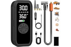 Vulisox Corded/Cordless Tyre Inflator Portable Air Compressor, 6000 mAh 150PSI 12V DC Electric Tyre Pump with LED Lights, Auto Shut-Off, Rechargeable as Power Bank, for Car, Bike, Motorbike, Ball