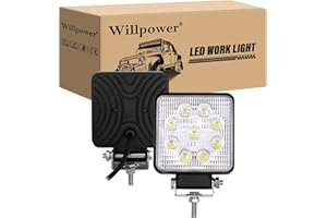 Willpower 2pc 10cm 27W Focos Led Tractor Faros Led Trabajo 12V 24V IP67 Impermeable 6000K Luz de Niebla Barra Led Coche 4x4 Moto Camión Off Road Barco ATV UTV SUV 4WD Plaza