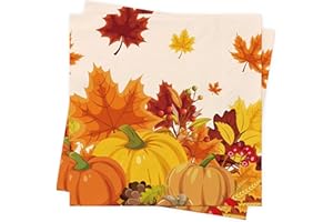 AFYHH 40Stück Servietten Herbst Thanksgiving Herbst Tischdeko Thanksgiving Deko Papierservietten Cocktail Servietten Herbst mit Herbstblätter Kürbis Halloween Servietten Ernte Herbst Party Zubehör 33x33