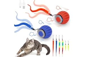 RuiDay Jouet Chat interactif, Speedy Tail 3.0 Jouet Chat, Jouet Balle Interactif pour Chats, Jouets Chat Intérieur,Smartball Chats, avec Queue Duveteuse, USB Charg (Rouge + Bleu)