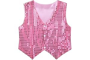 Freebily Chaleco Niños de Danza Hip Hop Jazz con Lentejuelas Disfraz de Baile Callejero Fiesta Actuación Adultos Ropa de Escena Brillante Infántil