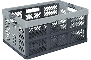 keeeper Pack of 3 x 45 Litre Extra Strong Folding Plastic Stacking Storage Crates Boxes - 45KG LOAD CAPACITY PER BOX - SOFT HANDLES - GREAT VALUE